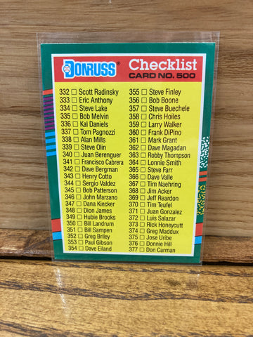 Checklist(1991) Donruss #500