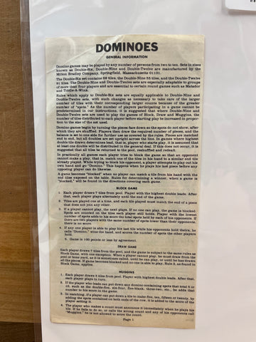Dominoes Instructions Sheet, Somerville Industries Ltd London ON